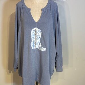 Sweatshirt with cowby boot motif - refashioned and unique - one of a kind